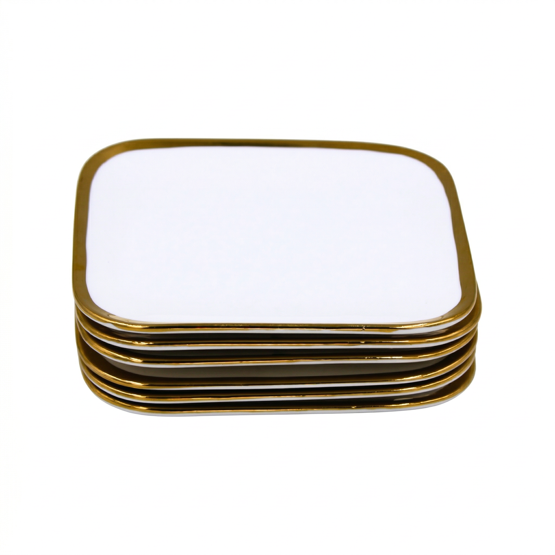 Set of 6 - Elegant White Gold Dinnerware - Glass Dish 5.91" x 0.59"