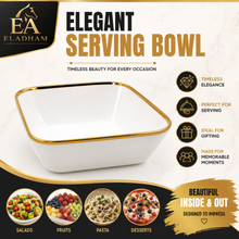 Set of 6 Elegant White & Gold Glass Serving Bowls – 8.75-Inch Dinnerware Collection
