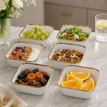 Set of 6 - Elegant White Gold Dinnerware - Glass Bowl 7.01" x 2.56"