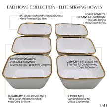 Set of 6 - Elegant White Gold Dinnerware - Glass Bowl 7.01" x 2.56"