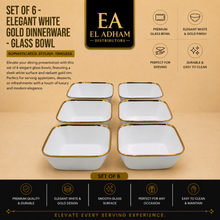 Set of 6 - Elegant White Gold Dinnerware - Glass Bowl 7.01" x 2.56"
