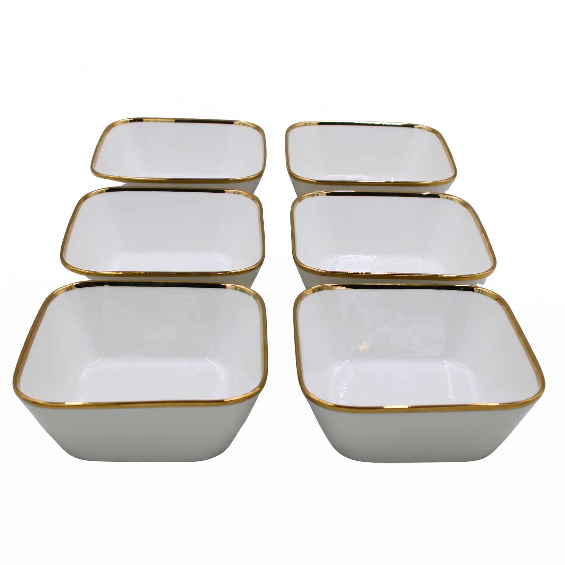 Set of 6 - Elegant White Gold Dinnerware - Glass Bowl 7.01" x 2.56"