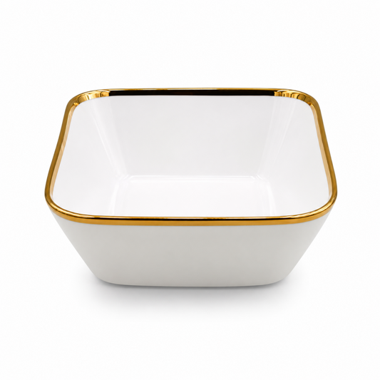 Set of 6 Elegant White & Gold Glass Bowls - 7 Inch Square Dinnerware