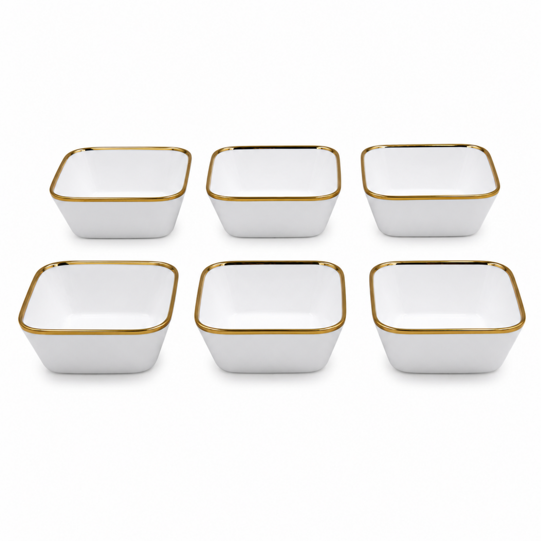 Set of 6 - Elegant White Gold Dinnerware - Glass Bowl 5.51" x 2.17"