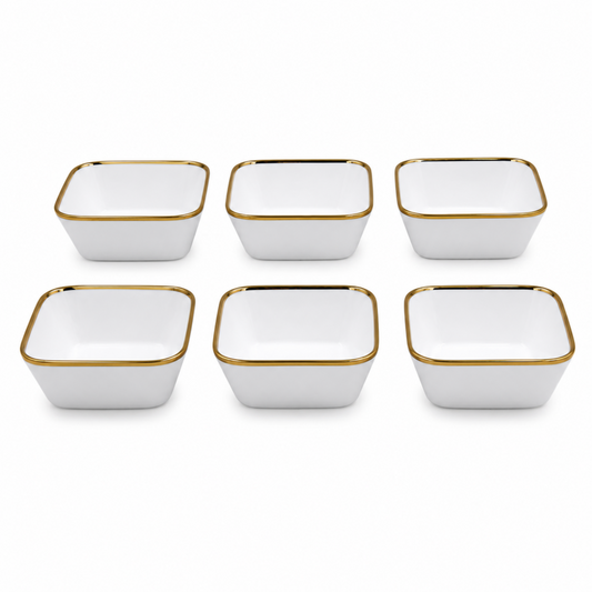Set of 6 - Elegant White Gold Dinnerware - Glass Bowl