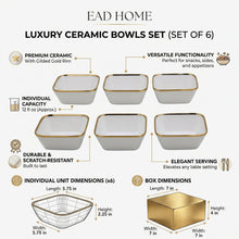 Set of 6 - Elegant White Gold Dinnerware - Glass Bowl 5.51" x 2.17"