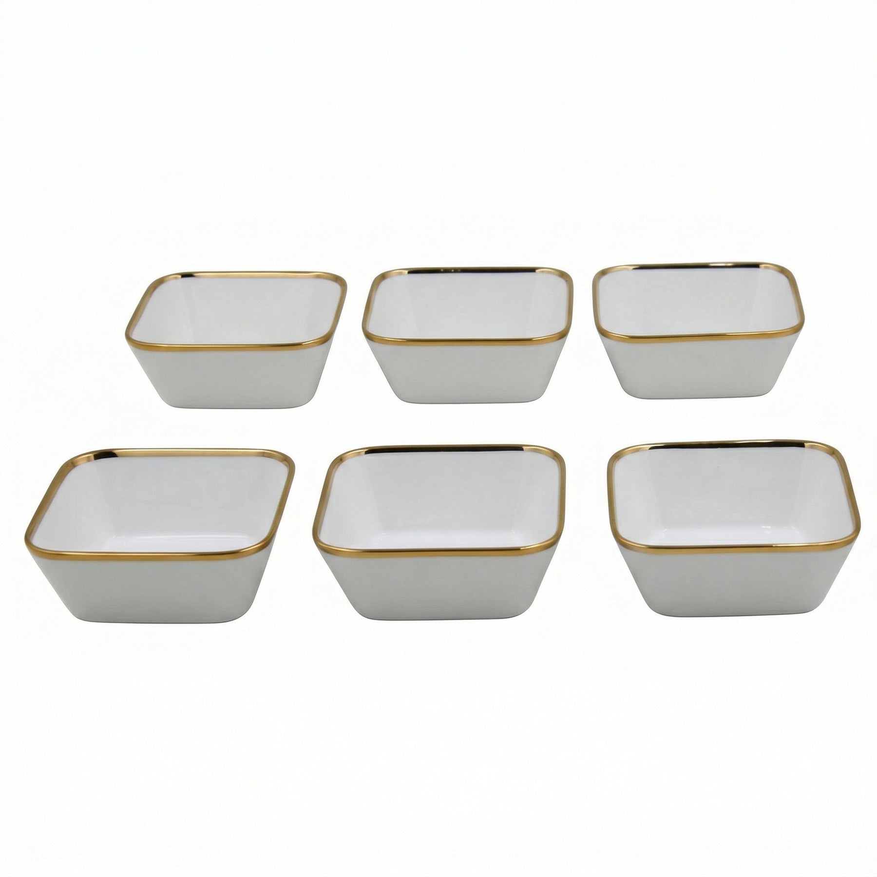 Set of 6 - Elegant White Gold Dinnerware - Glass Bowl 5.51" x 2.17"