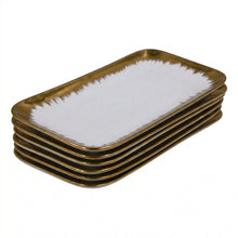 Set of 6 - Elegant White Gold Brushstroke Dinnerware - Glass Tray 14.17" x 7.48" x 1.26"