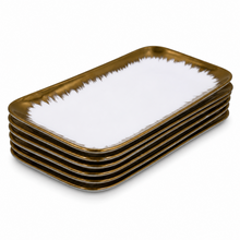 Set of 6 - Elegant White Gold Brushstroke Dinnerware - Glass Tray 14.17" x 7.48" x 1.26"