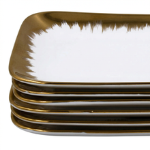 Set of 6 - Elegant White Gold Brushstroke Dinnerware - Glass Tray 14.17" x 7.48" x 1.26"