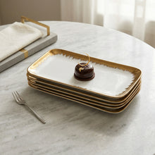 Set of 6 - Elegant White Gold Brushstroke Dinnerware - Glass Tray 14.17" x 7.48" x 1.26"