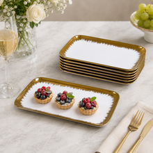 Set of 6 - Elegant White Gold Brushstroke Dinnerware - Glass Tray 14.17" x 7.48" x 1.26"