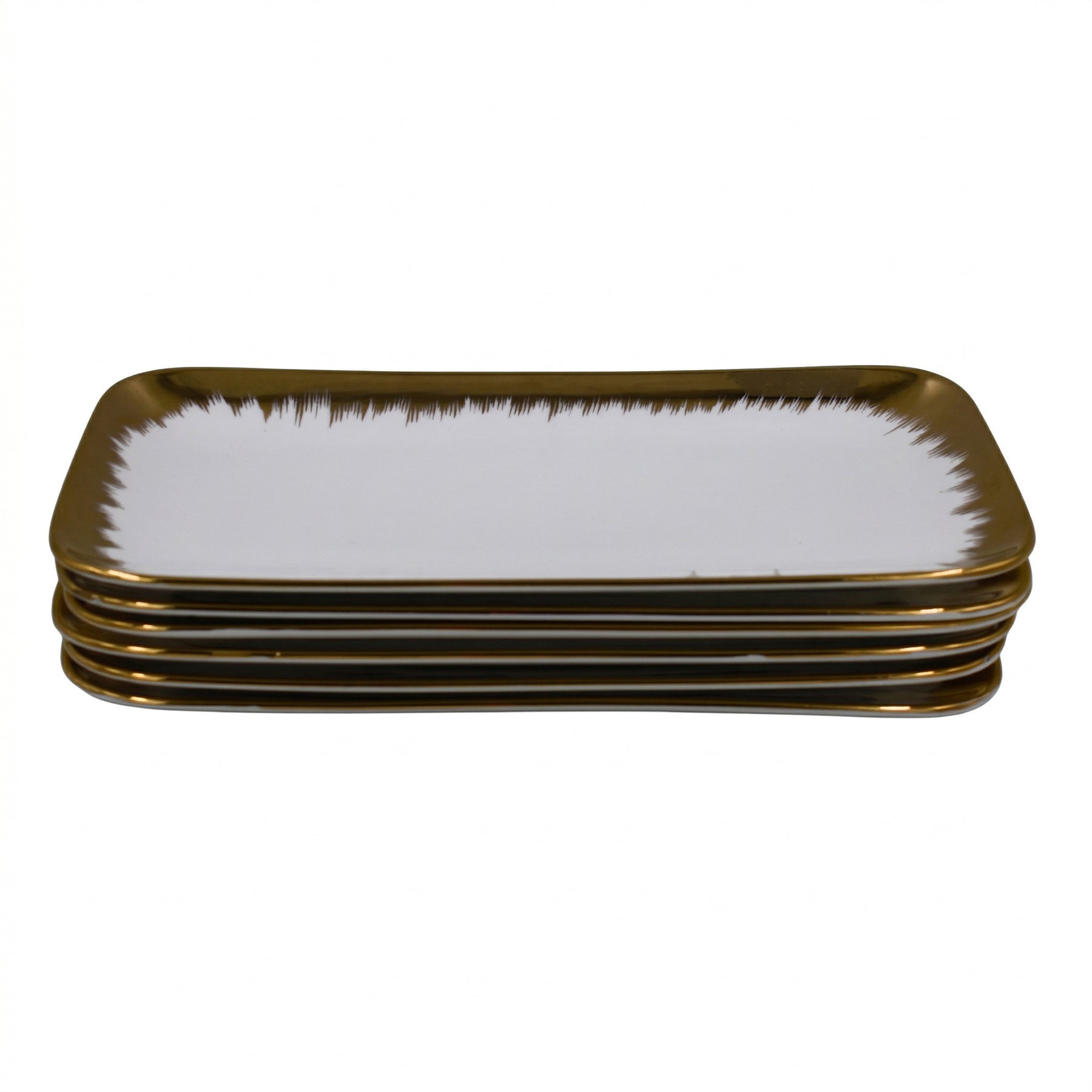 Set of 6 - Elegant White Gold Brushstroke Dinnerware - Glass Tray 14.17" x 7.48" x 1.26"