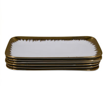 Set of 6 - Elegant White Gold Brushstroke Dinnerware - Glass Tray 14.17" x 7.48" x 1.26"