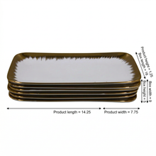 Set of 6 - Elegant White Gold Brushstroke Dinnerware - Glass Tray 14.17" x 7.48" x 1.26"