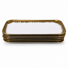 Set of 6 - Elegant White Gold Brushstroke Dinnerware - Glass Tray 9.65" x 6.3" x 0.98"
