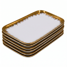 Set of 6 - Elegant White Gold Brushstroke Dinnerware - Glass Tray 9.65" x 6.3" x 0.98"