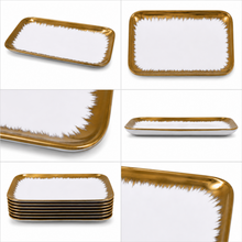 Set of 6 - Elegant White Gold Brushstroke Dinnerware - Glass Tray 9.65" x 6.3" x 0.98"
