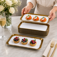 Set of 6 - Elegant White Gold Brushstroke Dinnerware - Glass Tray 9.65" x 6.3" x 0.98"