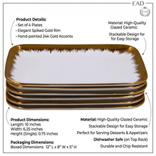 Set of 6 - Elegant White Gold Brushstroke Dinnerware - Glass Tray 9.65" x 6.3" x 0.98"