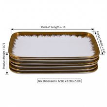 Set of 6 - Elegant White Gold Brushstroke Dinnerware - Glass Tray 9.65" x 6.3" x 0.98"