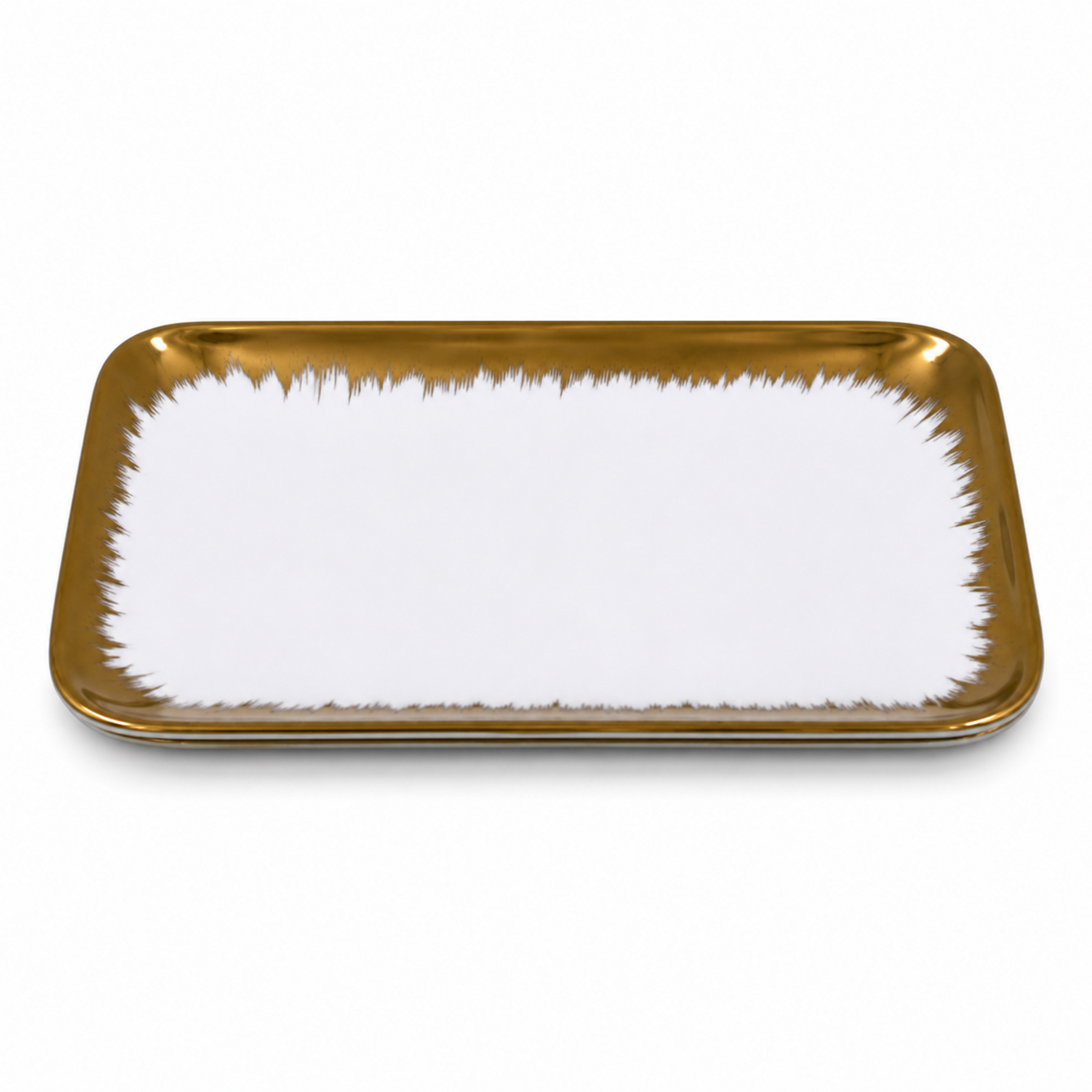 Set of 6 - Elegant White Gold Brushstroke Dinnerware - Glass Tray 9.65" x 6.3" x 0.98"