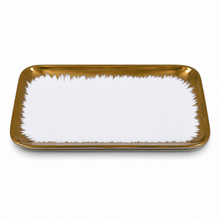 Set of 6 - Elegant White Gold Brushstroke Dinnerware - Glass Tray 9.65" x 6.3" x 0.98"
