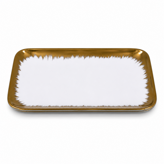 Set of 6 - Elegant White Gold Brushstroke Dinnerware - Glass Tray 9.65" x 6.3" x 0.98"