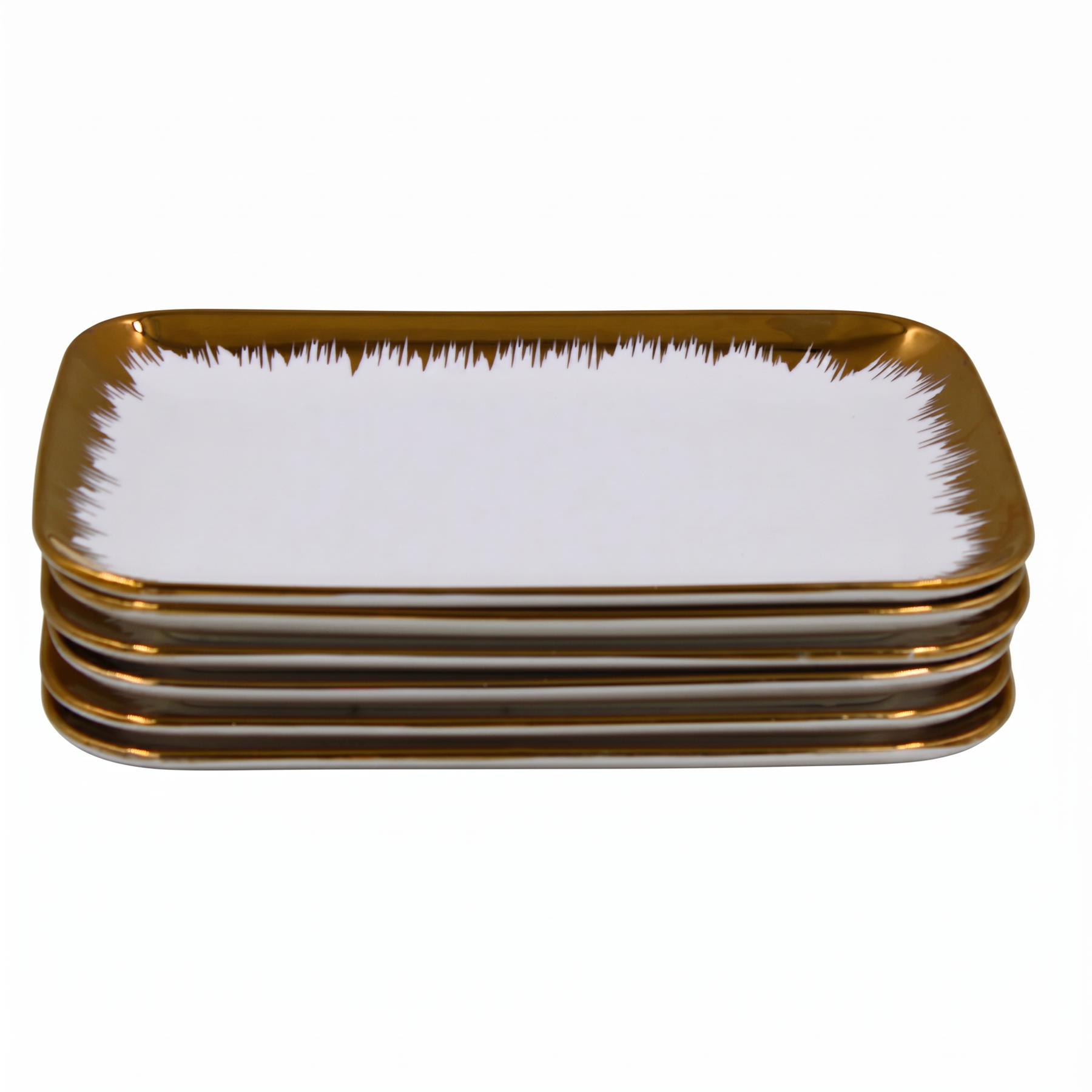 Set of 6 - Elegant White Gold Brushstroke Dinnerware - Glass Tray 9.65" x 6.3" x 0.98"