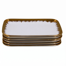 Set of 6 - Elegant White Gold Brushstroke Dinnerware - Glass Tray 9.65" x 6.3" x 0.98"
