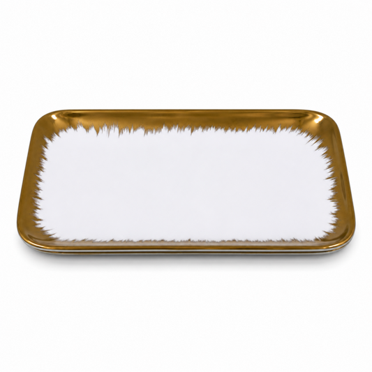 Set of 6 Elegant White & Gold Brushstroke Glass Serving Trays – 10 Inch Rectangular Dessert & Appetizer Plates