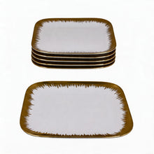 Set of 6 - Elegant White Gold Brushstroke Dinnerware - Glass Dish 10.04" x 0.71"