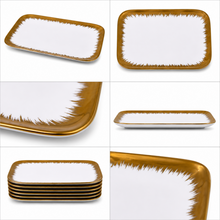 Set of 6 - Elegant White Gold Brushstroke Dinnerware - Glass Dish 10.04" x 0.71"