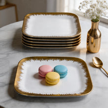 Set of 6 - Elegant White Gold Brushstroke Dinnerware - Glass Dish 10.04" x 0.71"