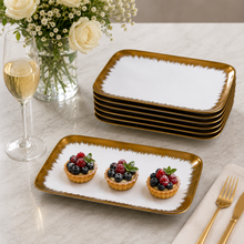 Set of 6 - Elegant White Gold Brushstroke Dinnerware - Glass Dish 10.04" x 0.71"
