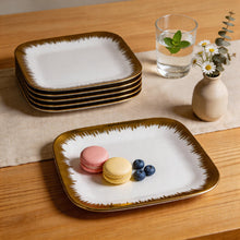 Set of 6 - Elegant White Gold Brushstroke Dinnerware - Glass Dish 10.04" x 0.71"