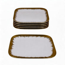 Set of 6 - Elegant White Gold Brushstroke Dinnerware - Glass Dish 10.04" x 0.71"