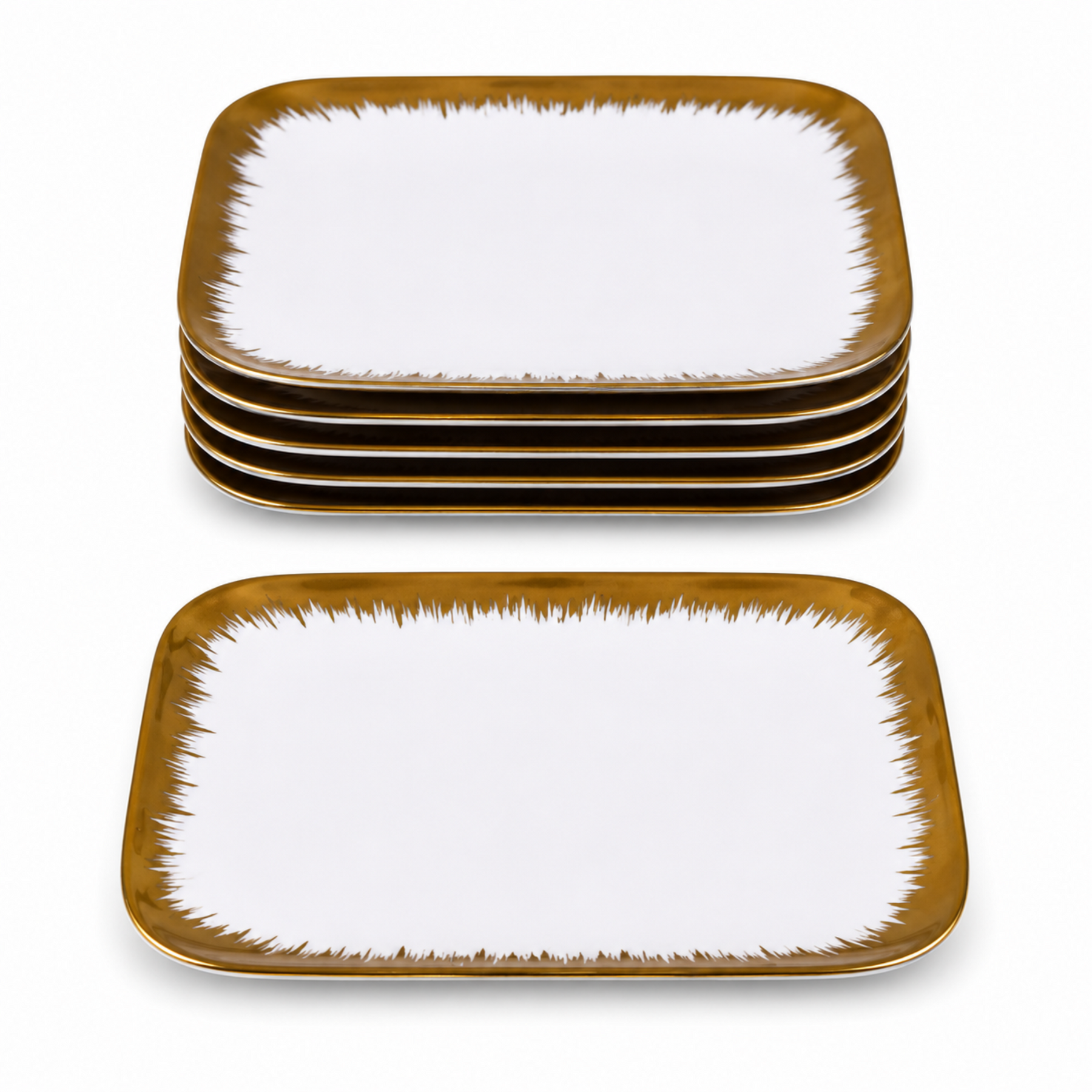 Set of 6 - Elegant White Gold Brushstroke Dinnerware - Glass Dish 10.04" x 0.71"