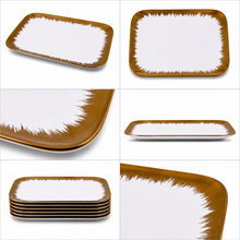 Set of 6 - Elegant White Gold Brushstroke Dinnerware- Glass Dish 8.27" x 0.71"