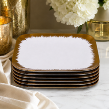 Set of 6 - Elegant White Gold Brushstroke Dinnerware- Glass Dish 8.27" x 0.71"