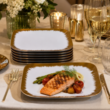Set of 6 - Elegant White Gold Brushstroke Dinnerware- Glass Dish 8.27" x 0.71"
