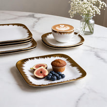 Set of 6 - Elegant White Gold Brushstroke Dinnerware- Glass Dish 8.27" x 0.71"