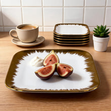 Set of 6 - Elegant White Gold Brushstroke Dinnerware- Glass Dish 8.27" x 0.71"