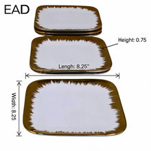 Set of 6 - Elegant White Gold Brushstroke Dinnerware- Glass Dish 8.27" x 0.71"