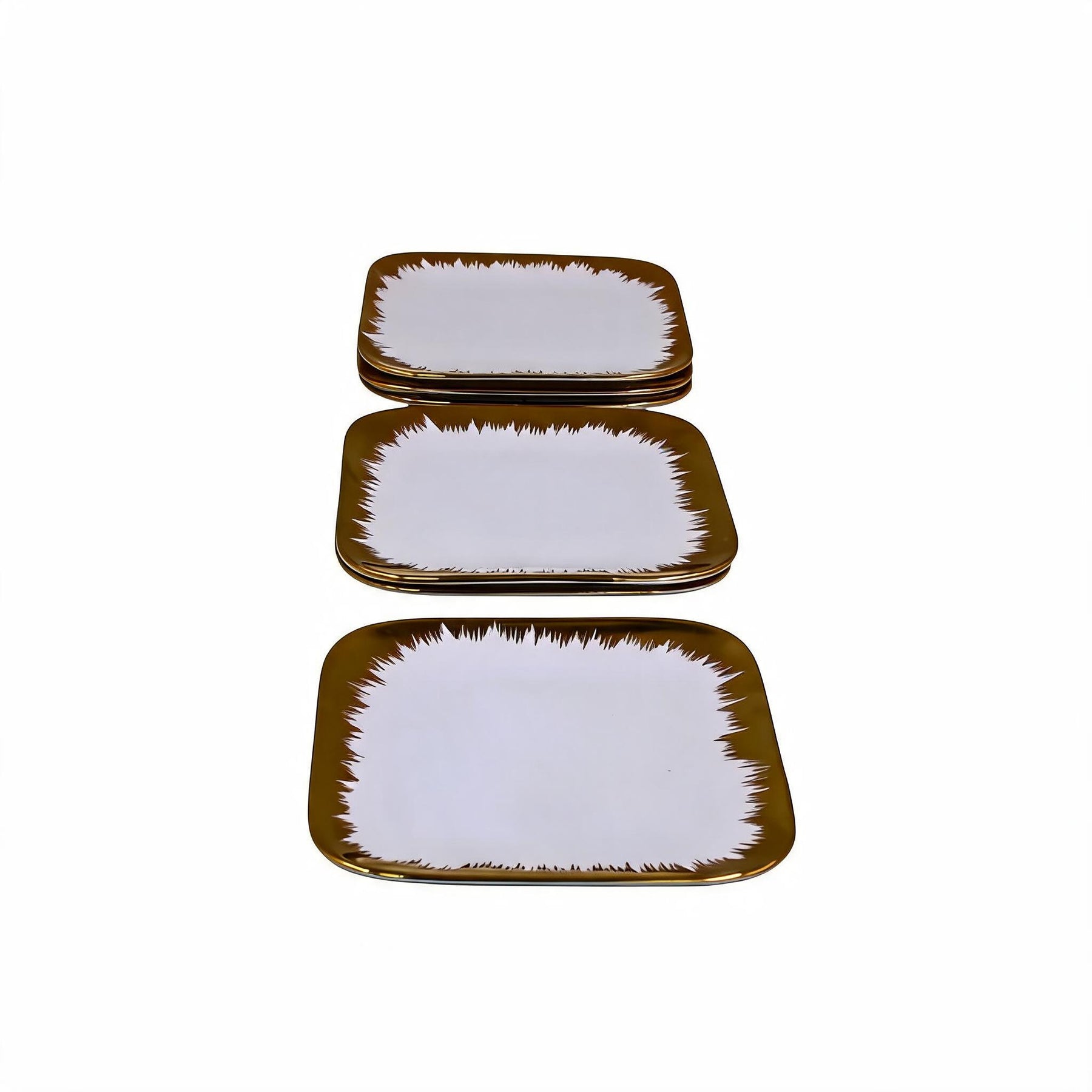 Set of 6 - Elegant White Gold Brushstroke Dinnerware- Glass Dish 8.27" x 0.71"