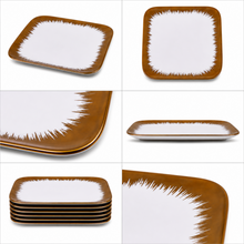 Set of 6 - Elegant White Gold Brushstroke Dinnerware - Glass Dish 5.91" x 0.59"