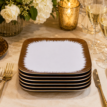 Set of 6 - Elegant White Gold Brushstroke Dinnerware - Glass Dish 5.91" x 0.59"
