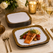Set of 6 - Elegant White Gold Brushstroke Dinnerware - Glass Dish 5.91" x 0.59"