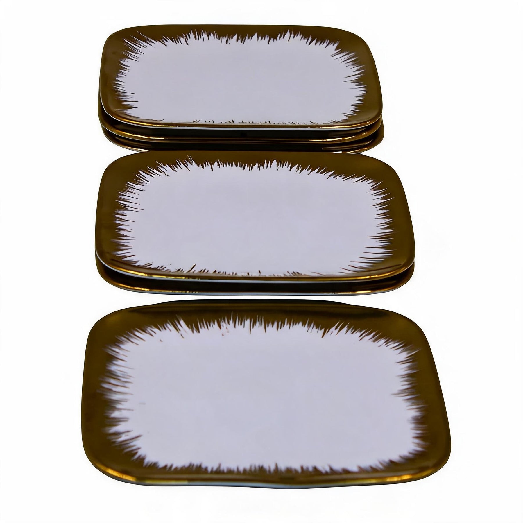 Set of 6 - Elegant White Gold Brushstroke Dinnerware - Glass Dish 5.91" x 0.59"