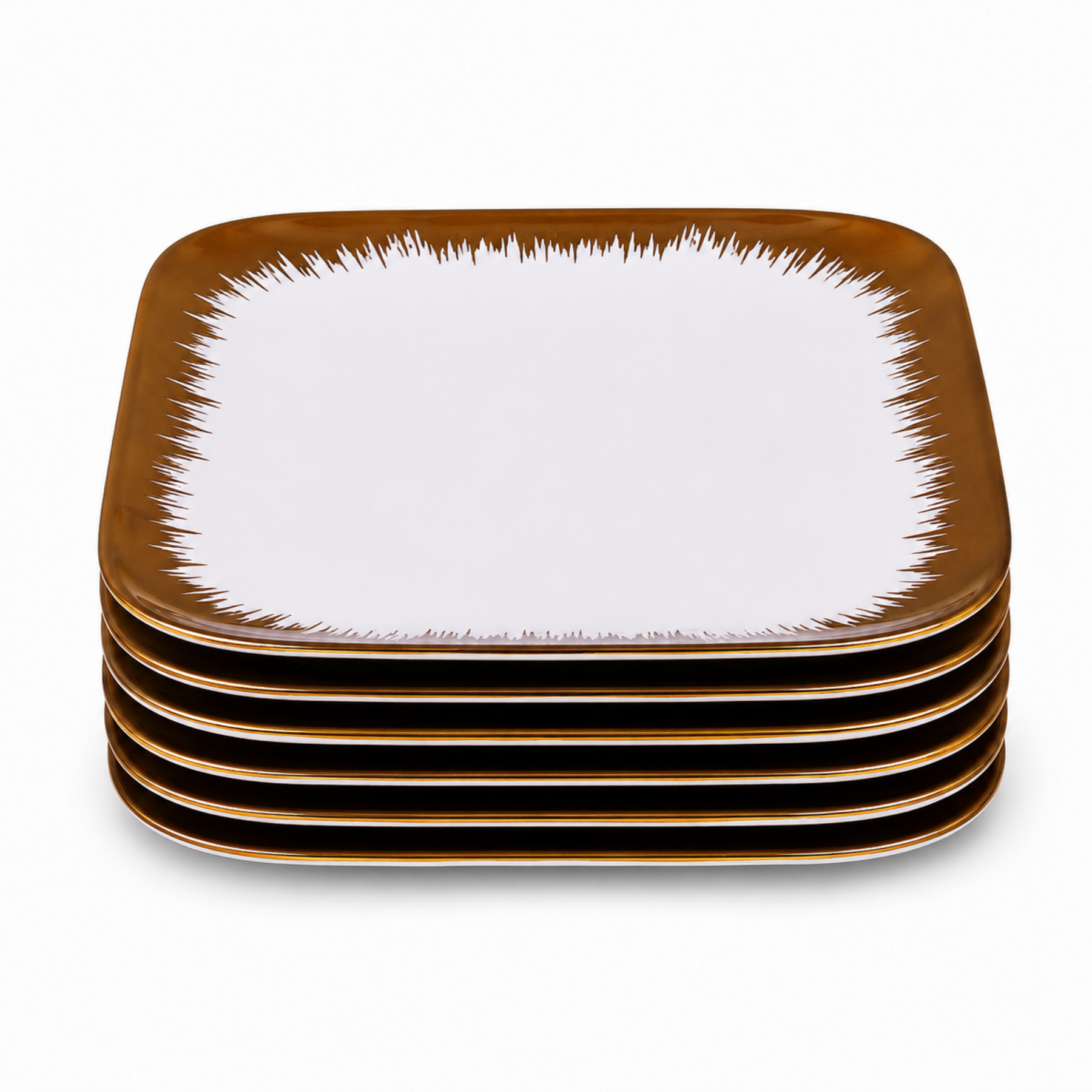 Set of 6 - Elegant White Gold Brushstroke Dinnerware - Glass Dish 5.91" x 0.59"